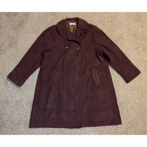 Womens Overcoat Trench Cashmere Wool Blend Dark Brown Classic Oversized 10 READ